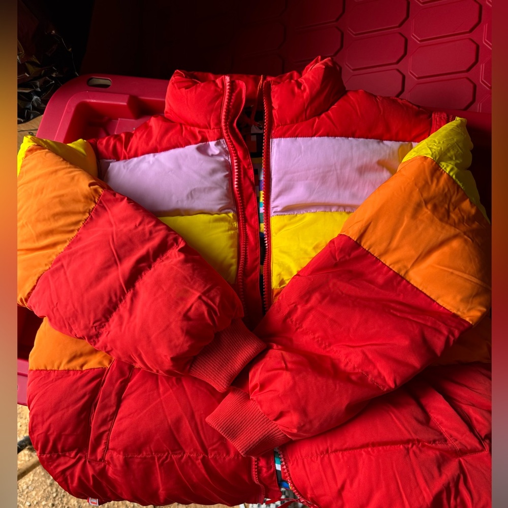 Lego Kids Colorblock Puffer Jacket/vest - Red, Yellow & Orange